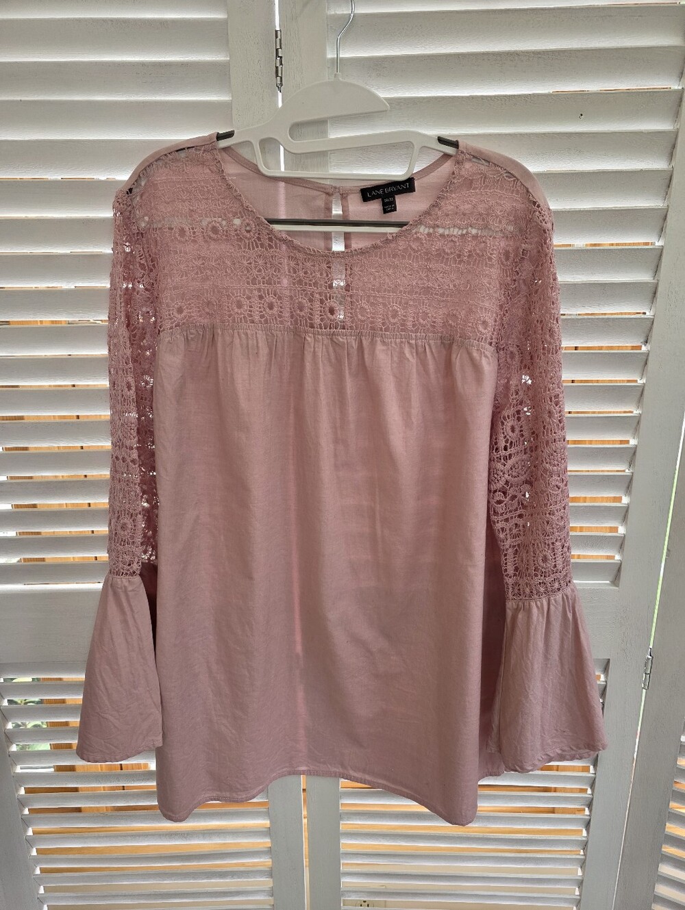 Lane Bryant Pink Lace Accented Bell Sleeve Blouse Top Size 18/20